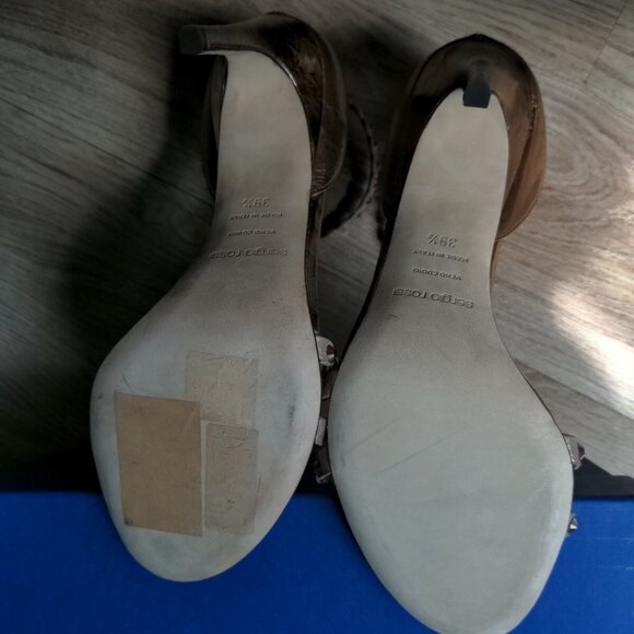 Sergio Rossi Crystal Stud Rose Gold Strappy Stiletto Heels - Picture 12 of 12